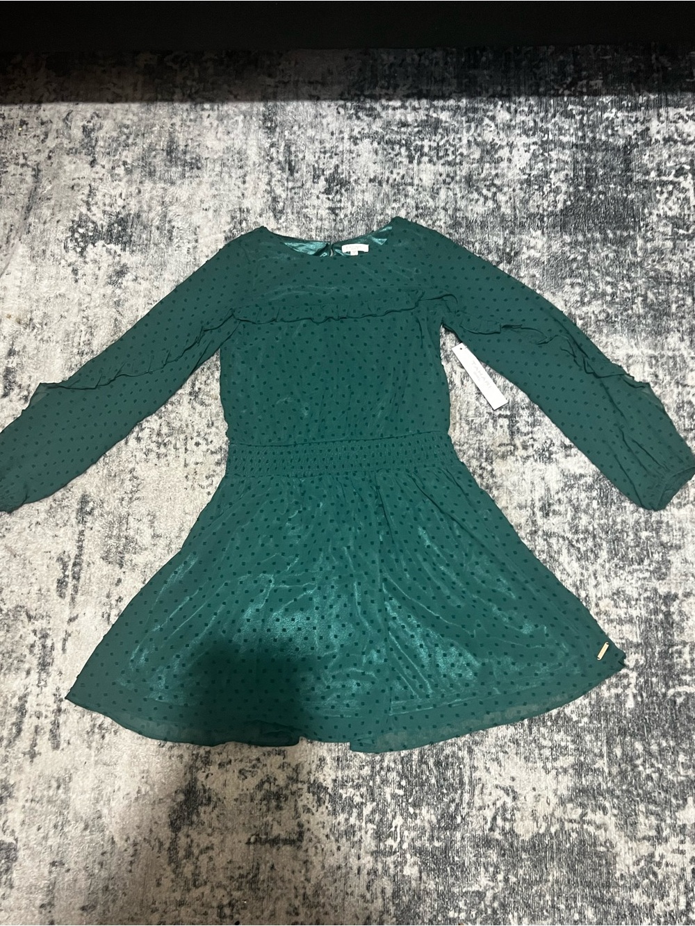 Tahari Girls' Emerald Green Long-Sleeve Dot Dress